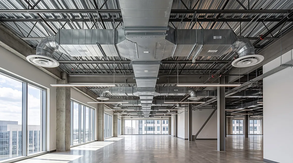 Ducted AC system concealed in ceiling or exposed with architectural ductwork
