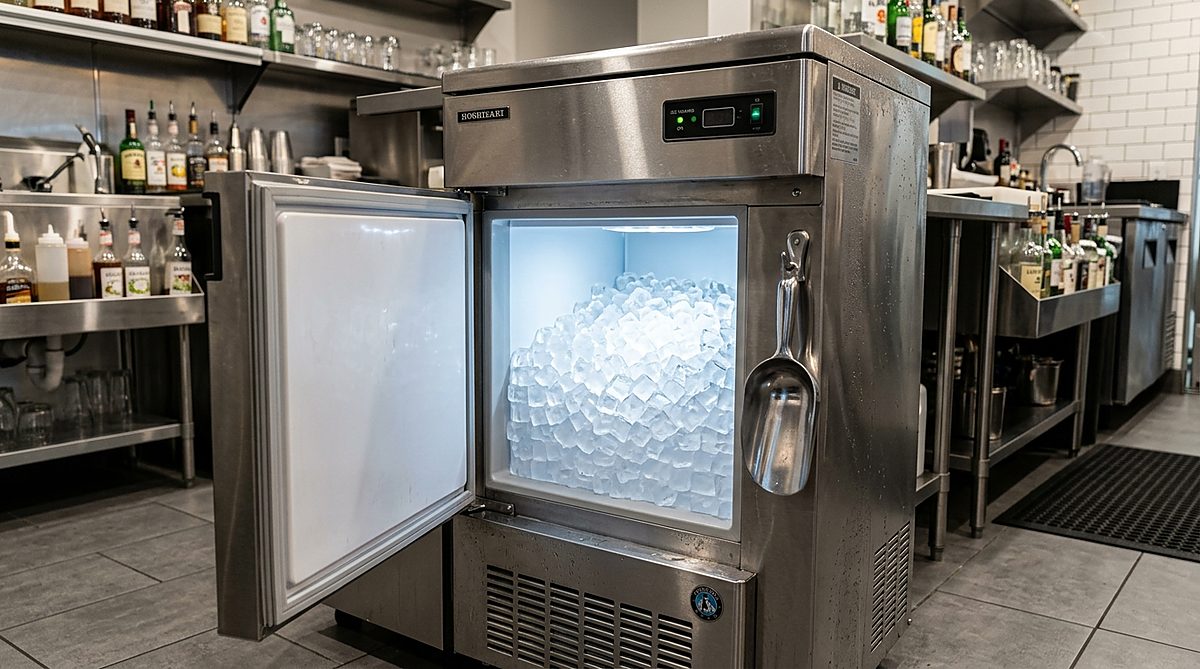 Commercial Stainless Steel Ice Machine with Storage Bin