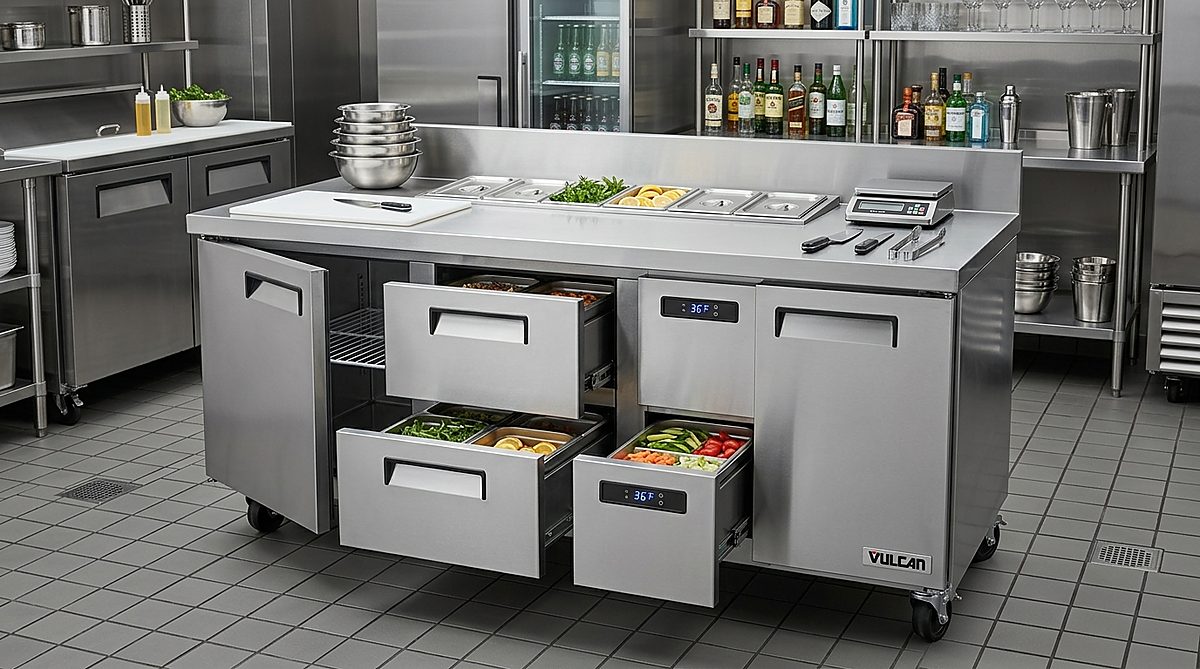 Commercial Stainless Steel Under-Counter Refrigerator Prep Counter