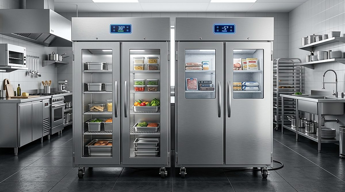 Commercial Double Door Upright Stainless Steel Refrigerator and Freezer